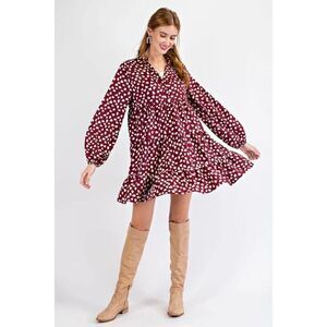 Easel Burgundy and White Polka Dot Mini Dress